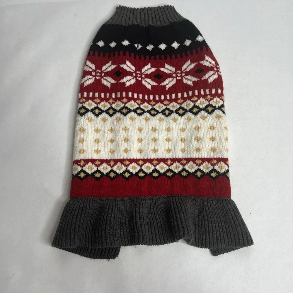 Vibrant Life Knitted Large or Medium Dog Sweater Girly Ruffled Skirt Red